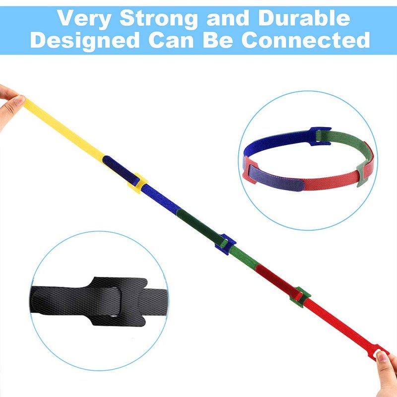 NEWLAN 60PCS Reusable Cable Ties, Newlan 2 Size Adjustable Cable Straps 50PCS 8 Inches 10PCS 6 Inches, Cable Organizer, Cord Wrap and Hook Loop Cords Management - 5 Colors - Image 5